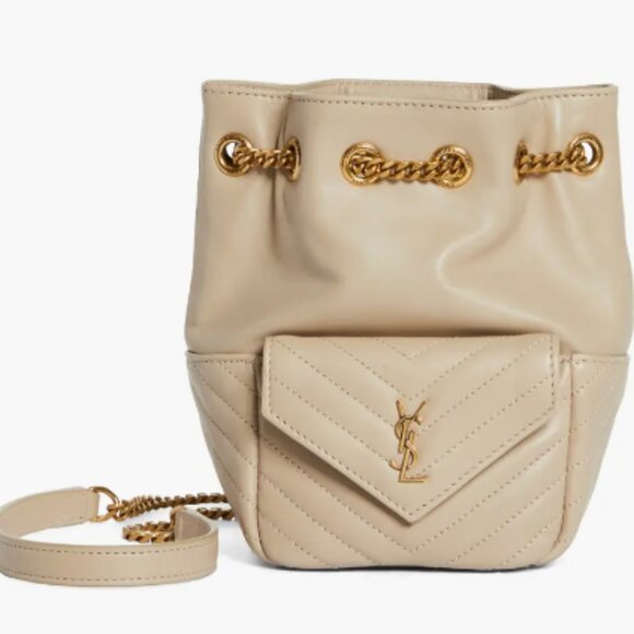 NWT Saint Laurent Mini Joy Matelassé Leather Bucket Bag SEA SALT Cream / Tan - Picture 1 of 12
